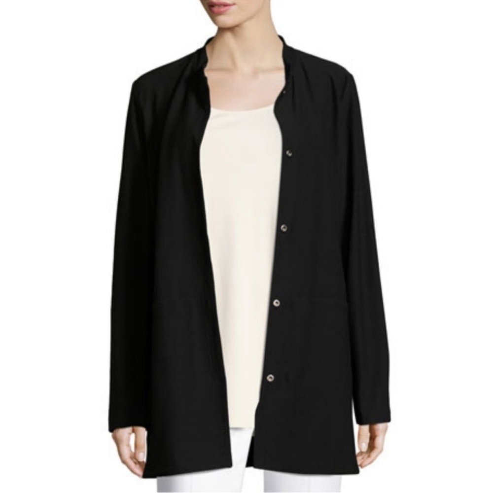 Eileen Fisher Women’s Jacket Nylon‎ Black Stand Collar Snap  buttons Size Small